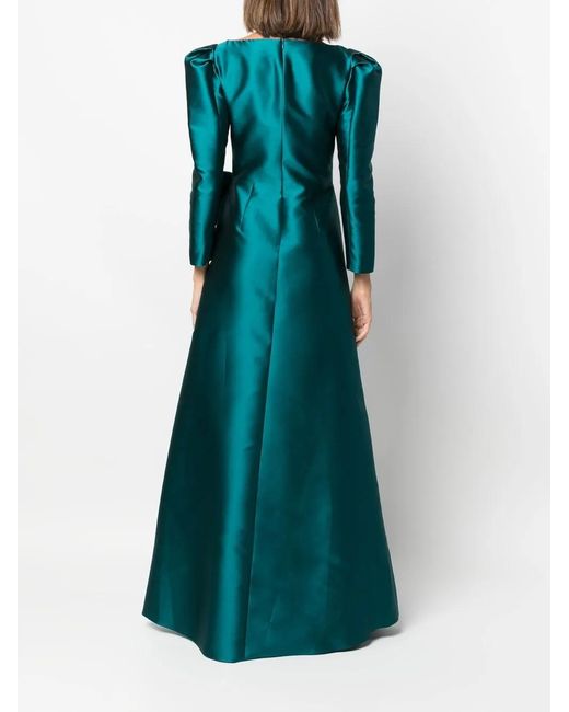 Alberta Ferretti Blue Bow-Embellished Satin Gown