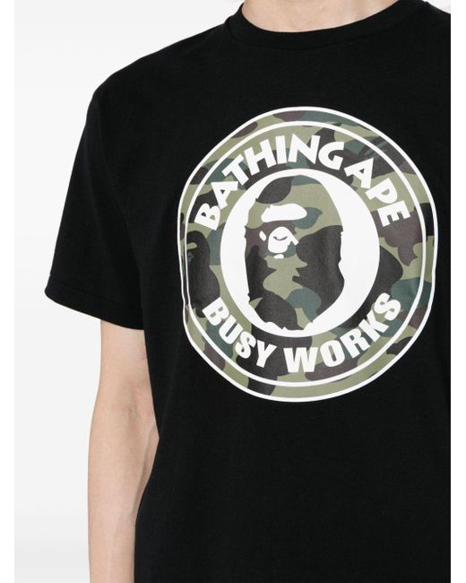 T-shirt Camo Busy Works con stampa di A Bathing Ape in Black da Uomo