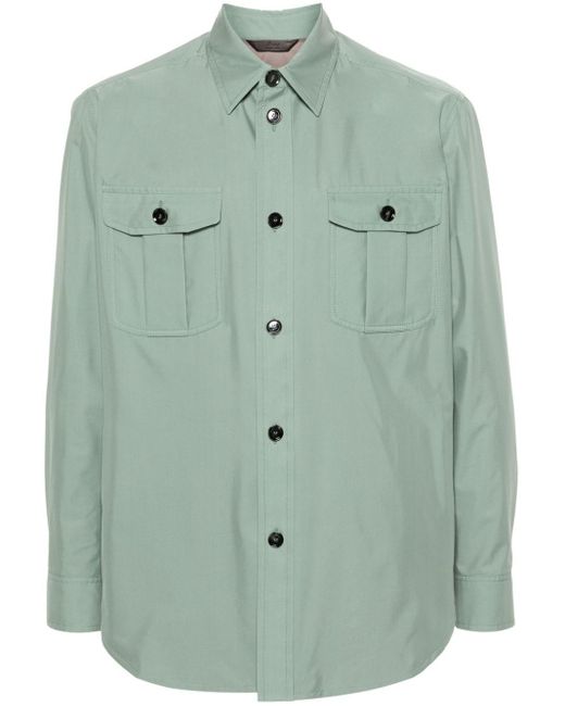 Brioni Green Safari-pocket Silk Shirt Jacket for men