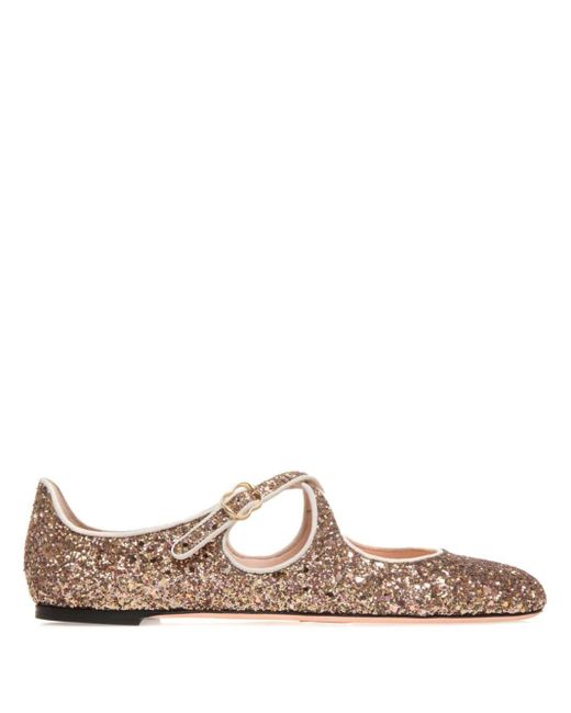Bally Brown Glitter-embellished Ballerina Shoes