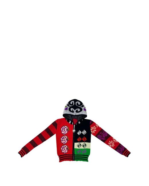 Chopova Lowena Red Intarsia-Knit Floral-Motif Cardigan