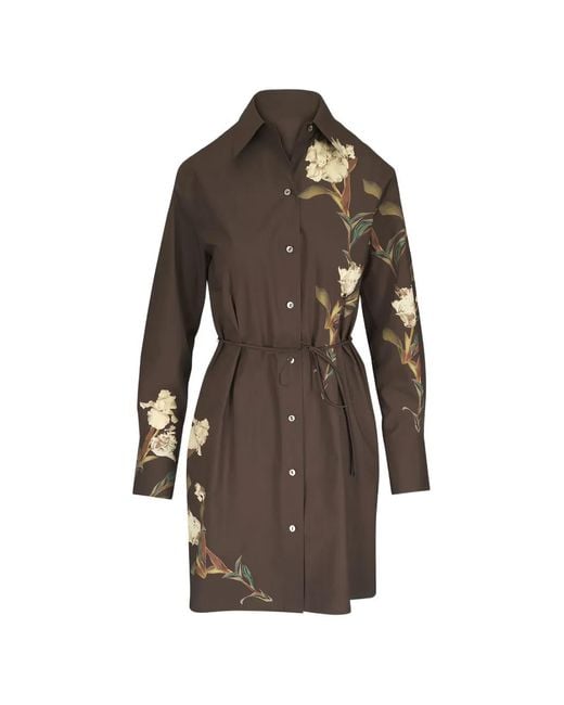 Vince Brown Floral-Print Shirt Dress