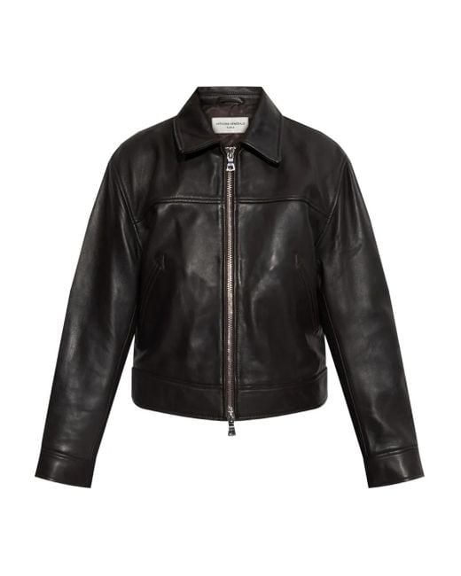 Officine Generale Black Zip-Up Leather Jacket