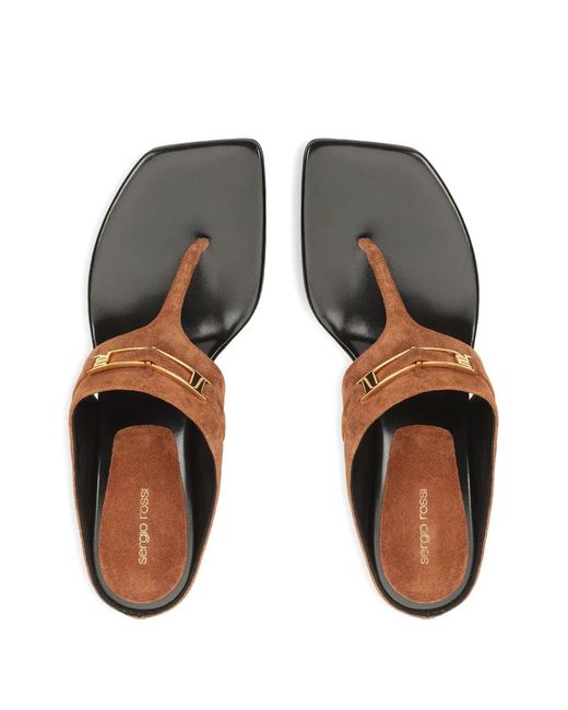 Sergio Rossi Brown Heeled Sandals T-Strap
