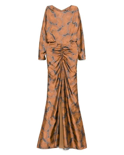 Amsale Natural Jacquard Dolman-Sleeved Dress