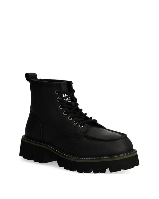 Blauer Black Leather Ankle Boots for men