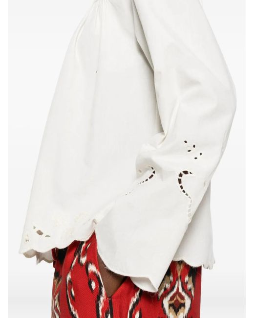 Forte_forte White Embroidered Scalloped-Hem Blouse