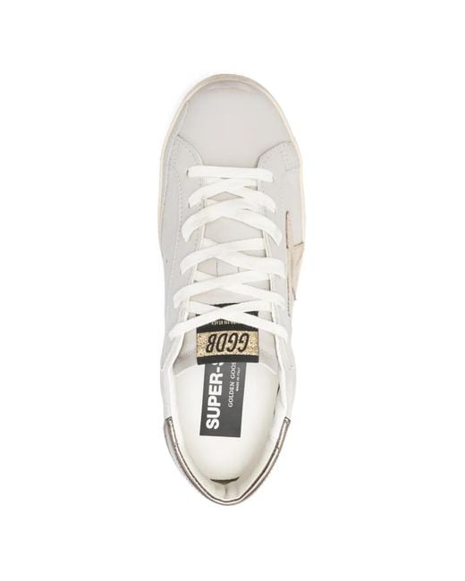 Golden Goose Deluxe Brand White Super-Star Trainers With Crackle Leather Star And Metallic Foiled Leather Heels Tab