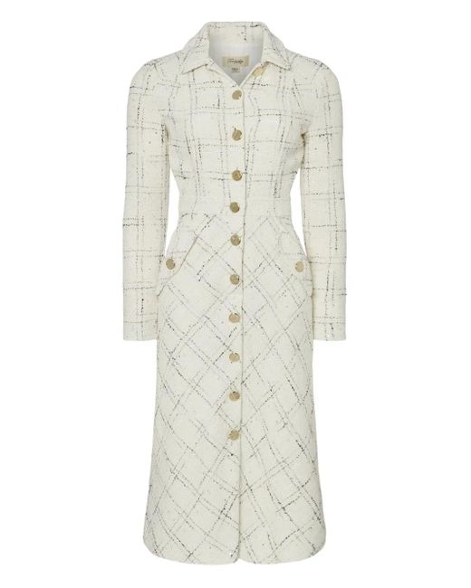 Temperley London White Colonel Check-Pattern Button-Front Midi Dress