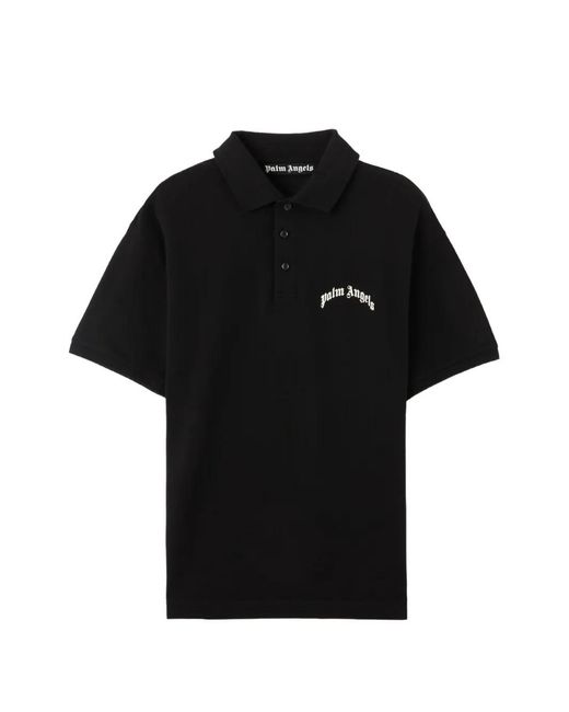 Palm Angels Black Curved Logo Polo Shirt for men