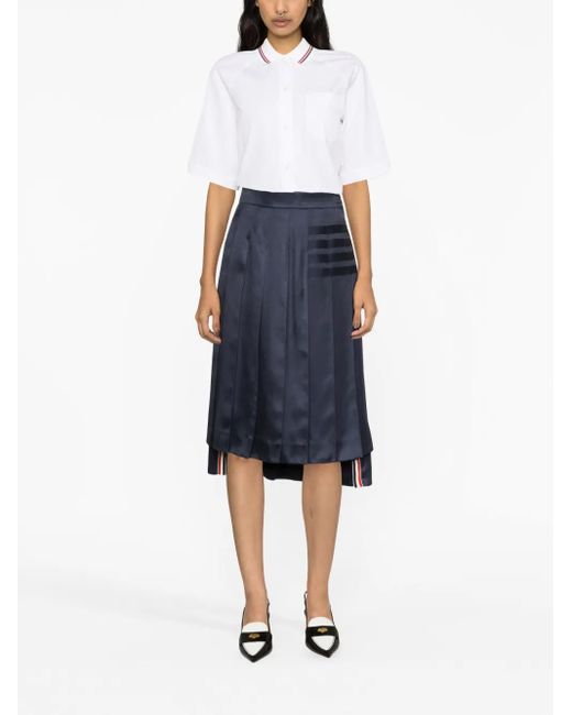 Thom Browne Blue Pleated Silk Midi Skirt