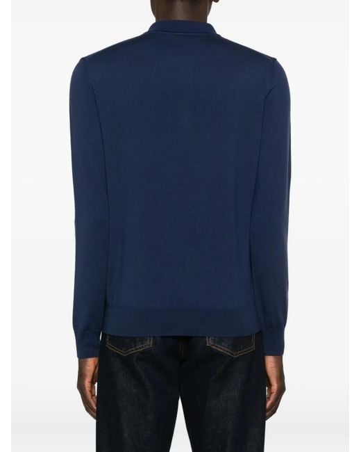Corneliani Blue Ribbed Long-Sleeve Polo Shirt for men