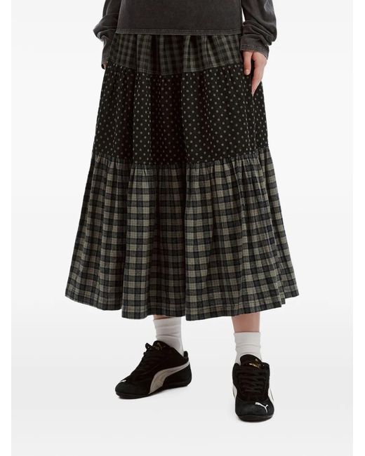 Mini Cream Black Patchwork Tiered Maxi Skirt