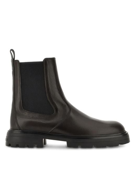 Hogan Black Leather Ankle Boots for men