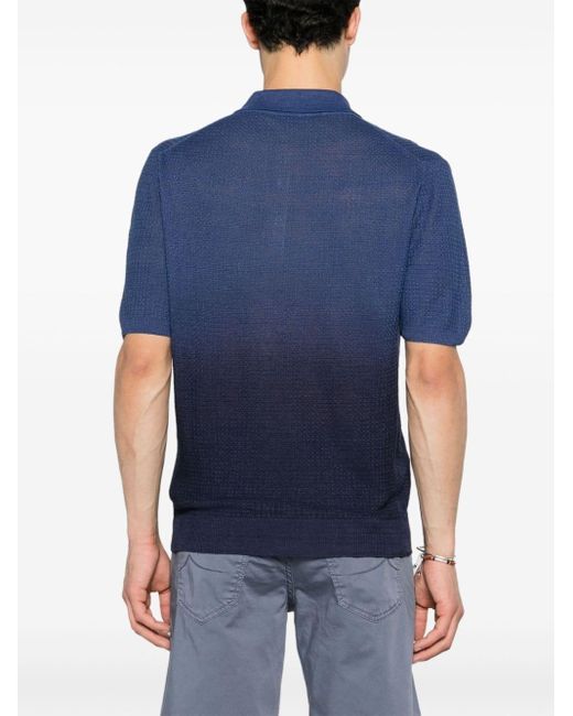 Corneliani Blue Ribbed-knit Polo Shirt for men
