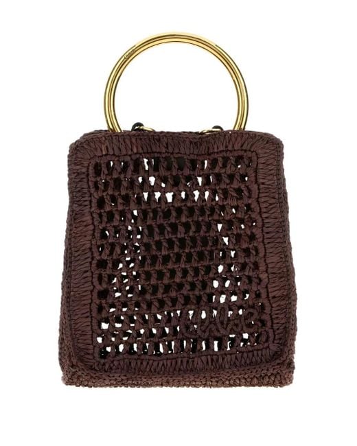 Chloé Brown Raffia Circle-Handle Tote Bag