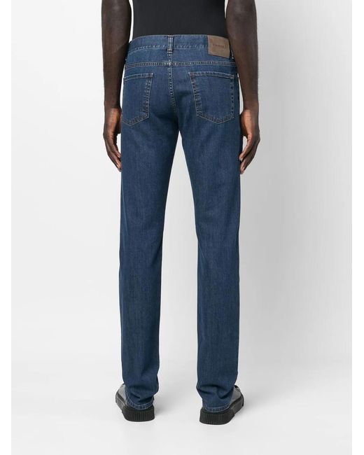 Canali Blue Logo-Patch Straight-Leg Trousers for men