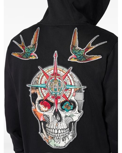 Philipp Plein Black Patch-Embellishment Zip-Up Hoodie for men