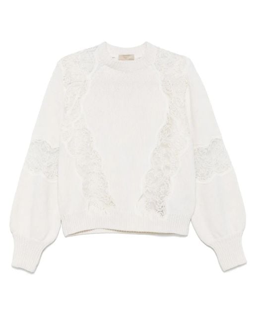 Elie Saab White Pullover mit Spitze