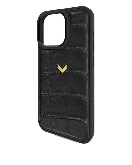 Velante Black Crocodile-Texture Leather Iphone 16 Pro Max Phone Case