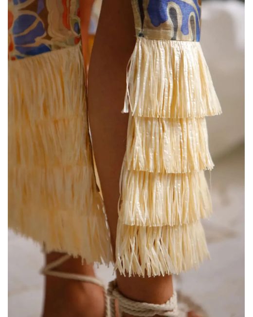 Ixiah Natural Casablanca Floral-Print Midi Skirt