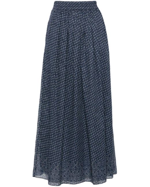 Emporio Armani Blue Graphic-print Midi Skirt