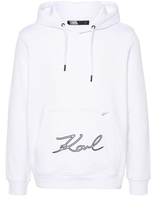 Karl Lagerfeld White Rubberised-logo Cotton Hoodie for men