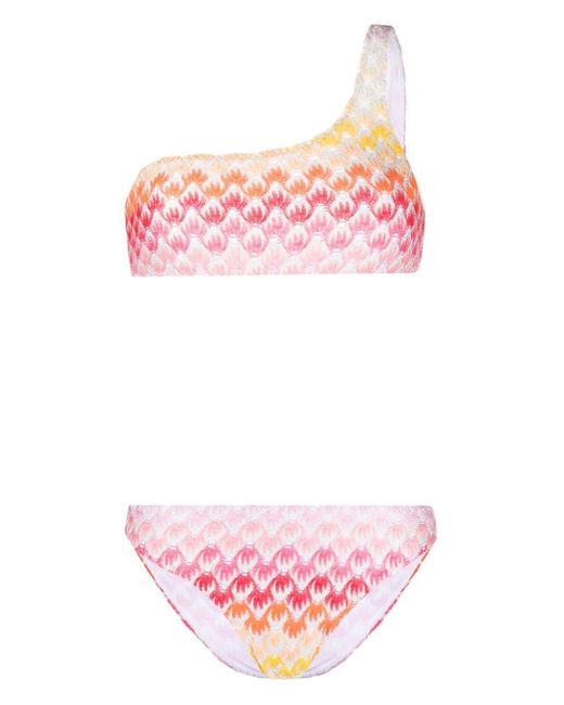 Missoni Pink Zigzag One-shoulder Lurex Bikini