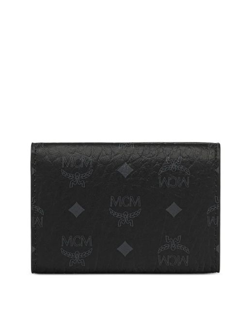 MCM Black Aren Visetos Trifold Wallet