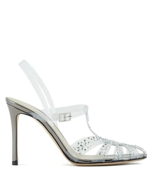 Giorgio Armani White Rhinestone-Embellished Sandals