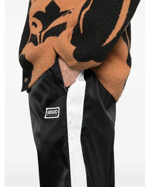 KENZO Black Logo-patch Drawstring Track Pants for men