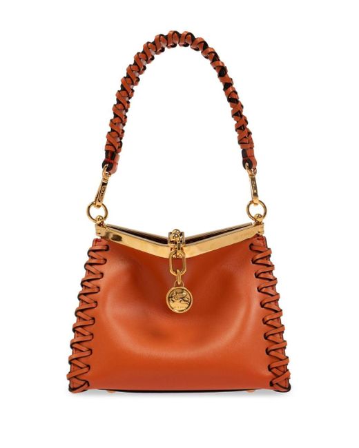 Etro Orange Mini Vela Leather Tote Bag