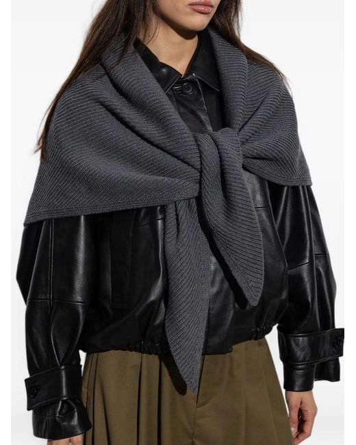 Max Mara Black Ribbed-Knit Embroidered Scarf