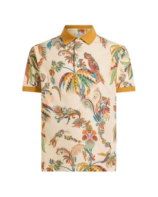 Etro White Parrot And Palm-Tree Motif Polo Shirt for men