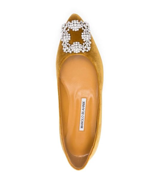 Manolo Blahnik Brown Hangisi Appliqué Flat Pumps