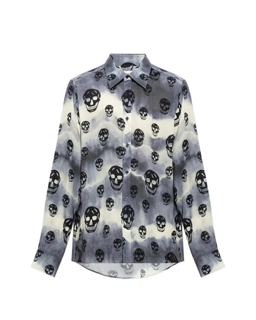 McQueen Gray Skull-Motif Tie-Dye Shirt for men