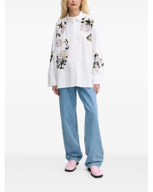 Munthe Blue Hemd Mit Perlenblumen-Verzierung