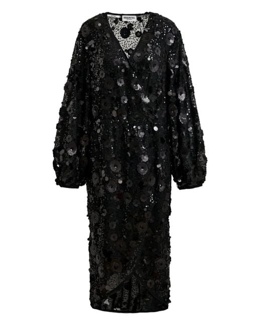 Essentiel Antwerp Black Ishine Sequin-Embroidered Midi Dress