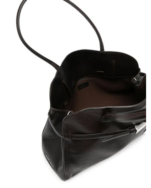 Orciani Black Large Aura Soft Logo-Plaque Leather Tote Bag