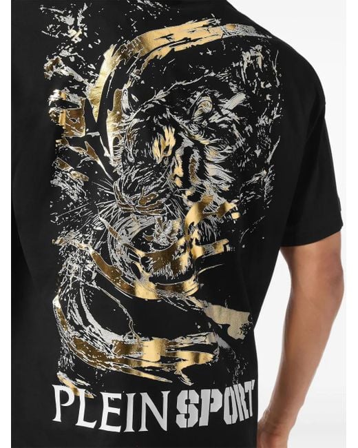 Philipp Plein Black Tiger-Print Cotton T-Shirt for men
