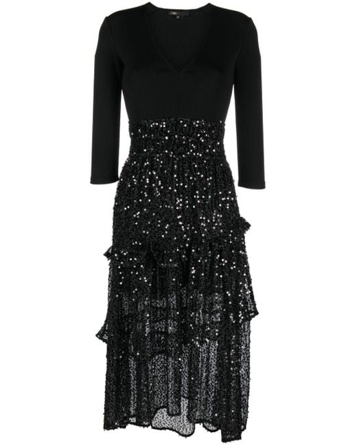 Maje Black Mesh-Kleid mit Pailletten