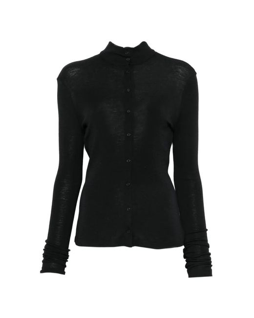 Alysi Black Turtle-Neck Button-Up Sweatshirt