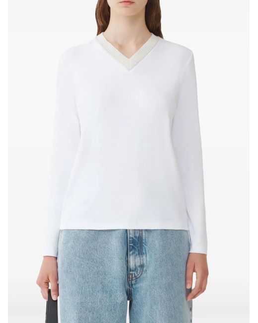 Fabiana Filippi White Jersey V-Neck T-Shirt