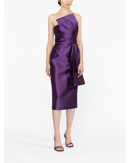 Alberta Ferretti Purple Bow-Detail Asymmetric Midi Dress