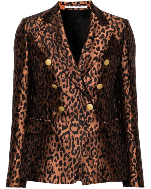 Tagliatore Black Leopard-print Double-breasted Blazer