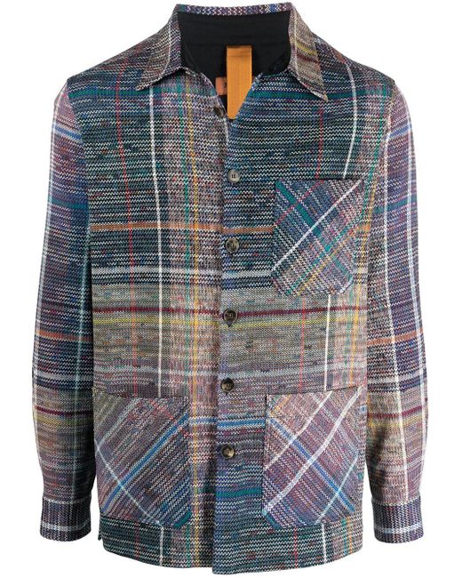 Missoni コットン チェック ニットシャツジャケット カラー ブルー メンズ Lyst