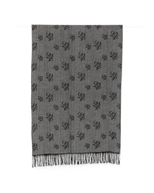Liu Jo Gray Monogram-Pattern Herringbone-Weave Scarf