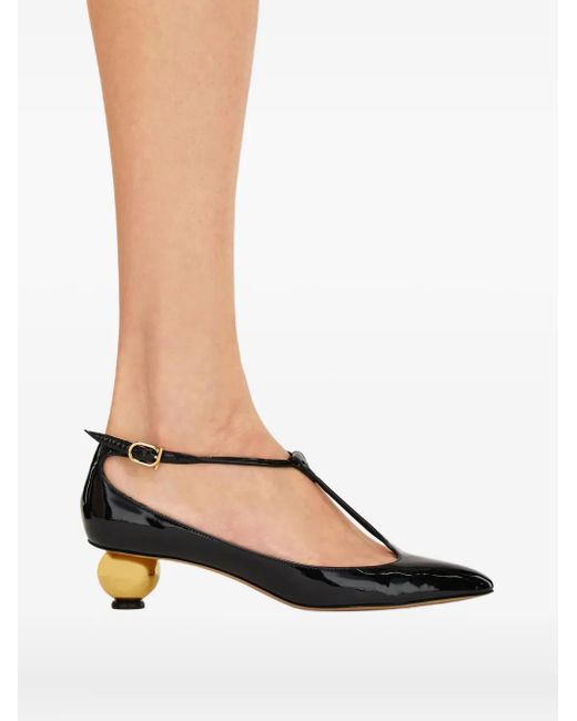 Ferragamo Black Heel-Detail Leather Pumps