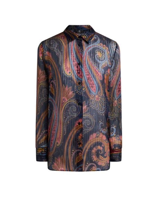 Etro Blue Silk Shirt With Paisley Motif