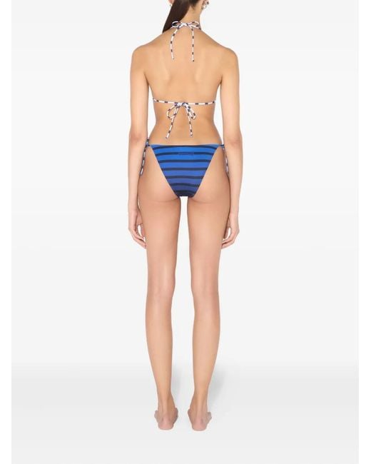 Jean Paul Gaultier Blue Striped Tie Bikini Top